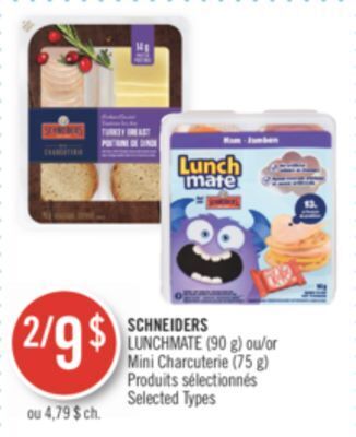 Pharmaprix Schneiders lunchmate (90 g) or mini charcuterie (75 g) offer