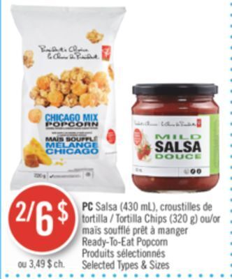 Pharmaprix Pc salsa (430ml) tortilla chips ready to- eat popcorn offer