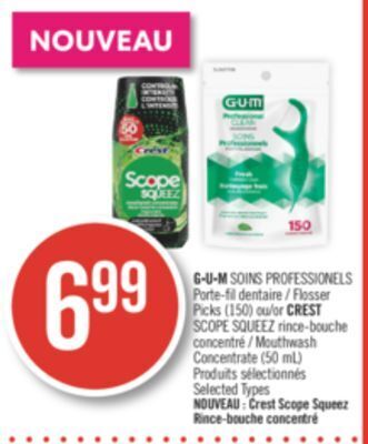 Pharmaprix G•u•m soins professionels porte-fil dentaire (150) crust or mouthwash concentrate (50 ml) offer