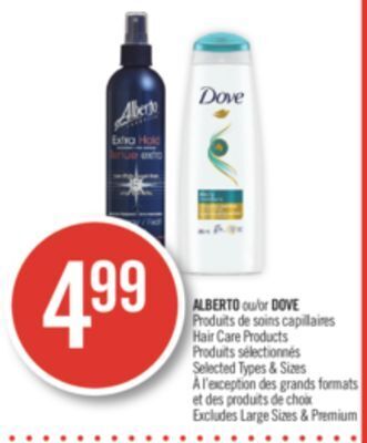 Pharmaprix Alberto or dove hair care products offer