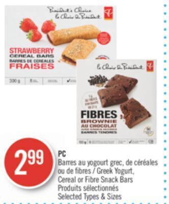 Pharmaprix Pc greek yogurt, cereal or fibre snack bars offer