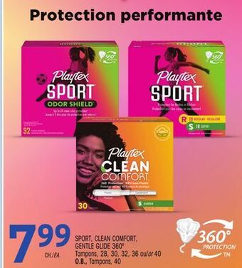 Uniprix Playtex sport, clean comfort, gentle glide 360º tampons, o.b., tampons offer