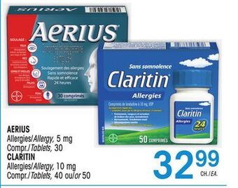 Uniprix Aerius allergies/allergy, 5 mg, claritin allergies/allergy, 10 mg offer