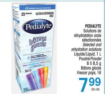 Uniprix Pedialyte solutions de réhydratation orale sélectionnées / selected oral rehydration solutions, poudre/powder, bâtons glacés offer