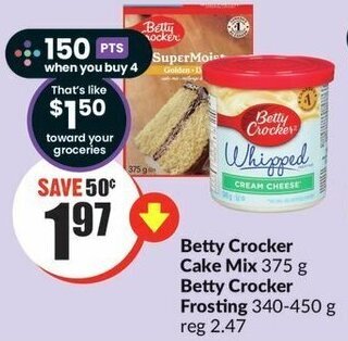 FreshCo Betty Crocker Cake Mix 375 g Betty Crocker Frosting 340-450g offer