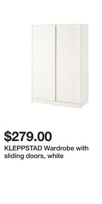 IKEA Kleppstad wardrobe with sliding doors, white offer