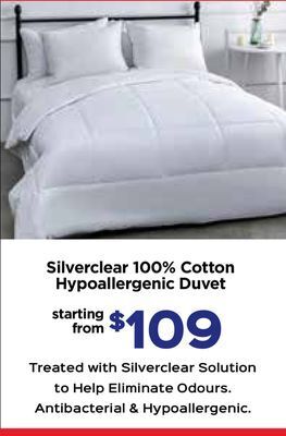 The Sleep Factory Silverclear 100% cotton hypoallergenic duvet offer