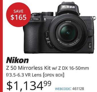 Vistek Nikon mirrorless kit w/z dx 16-50mm f/3.5-6.3 vr lens [open box offer