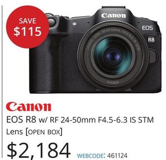 Vistek Canon eos r8 w/ rf 24-50mm f4.5-6.3 is stm lens [open box] offer