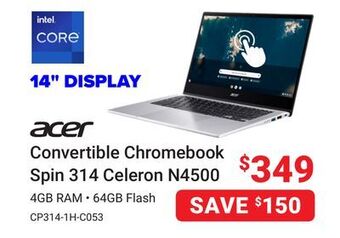 Visions Electronics Convertible chromebook spin 314 celeron n4500 offer