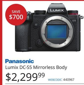Vistek Panasonic lumix dc-s5 mirrorless body offer