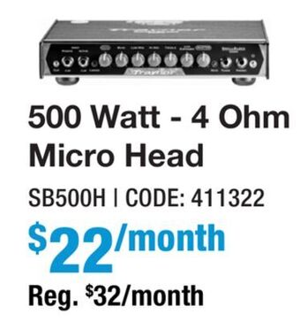 Long & McQuade Traynor 500 watt - 4 ohm micro head offer