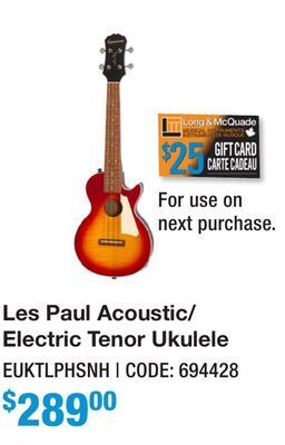 Long & McQuade Epiphone les paul acoustic/electric tenor ukulele - cherry sunburst offer