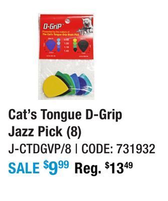 Long & McQuade Cat's tongue d-grip jazz pick variety pack (8) offer