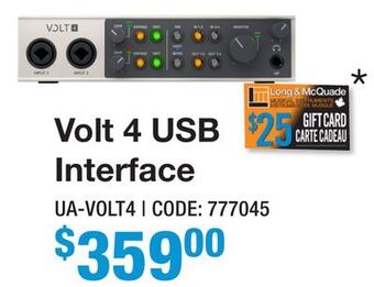Long & McQuade Universal audio volt 4 usb interface offer