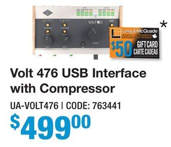 Long & McQuade Universal audio volt 476 usb interface with compressor offer