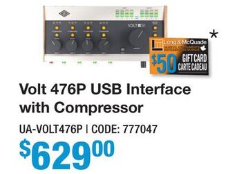 Long & McQuade Universal audio volt 476p usb interface with compressor offer