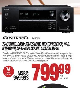 Centre Hi-Fi Onkyo 7.2-channel dolby atmos home theater receiver, wi-fi, bluetooth, apple airplay2 and amazon alexa offer