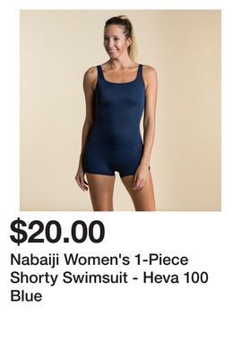 Decathlon Nabaiji women's 1-piece shorty swimsuit - heva 100 blue offer