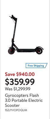 Walmart Gyrocopters flash 3.0 portable electric scooter offer