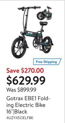 Walmart Gotrax ebe1 folding electric bike 16|black offer