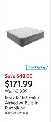 Walmart Intex 18 inflatable airbed w/ built-in pump|king offer