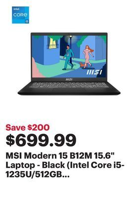 Best Buy Msi modern 15 b12m 15.6 laptop - black (intel core i5-1235u/512gb ssd/16gb ram/windows 11) offer