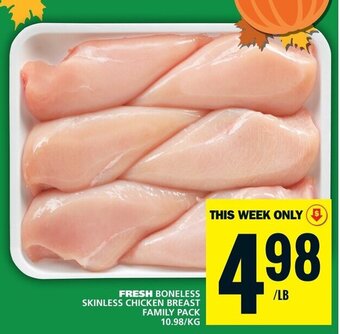 Food Basics FRESH BONELESS SKINLESS CHICKEN BREAST FAMILY PACK 10.98/KG offer