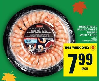 Food Basics IRRESISTIBLES PACIFIC WHITE SHRIMP WITH SAUCE offer