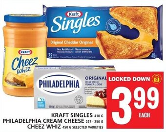 Food Basics KRAFT SINGLES 410 G PHILADELPHIA CREAM CHEESE 227-250 G CHEEZ WHIZ 450 G offer