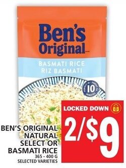 Food Basics BEN'S ORIGINAL NATURAL SELECT OR BASMATI RICE 365-400 G offer