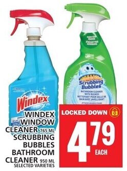 Food Basics WINDEX WINDOW CLEANER SCRUBBING BUBBLES BATHROOM CLEANER offer