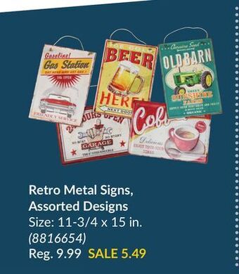 Princess Auto Retro metal signs assorted designs offer