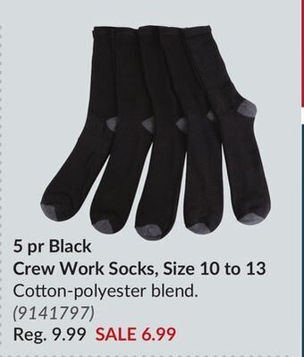 Princess Auto 5 pr black crew work socks size 10 to 13 offer