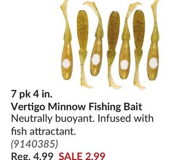 Princess Auto 7 pk 4 in. vertigo minnow fishing bait offer