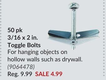 Princess Auto 50 pk 3/16 x 2 in. toggle bolts offer