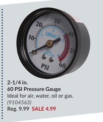 Princess Auto 2-1/4 in. 60 psi pressure gauge offer