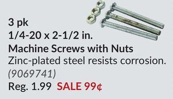 Princess Auto 3 pk 1/4-20 x 2-1/2 in. machine screws with nuts offer