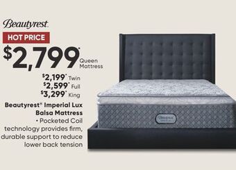 Sleep Country Beautyrest imperial lux balsa mattress offer