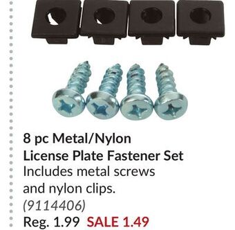 Princess Auto 8 pc metal/nylon license plate fastener set offer