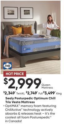 Sleep Country Sealy posturpedic optimum chill trio vesta mattress offer
