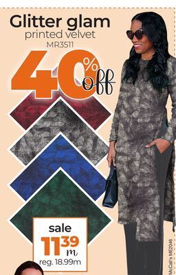 Fabricville Glitter glam printed velvet offer