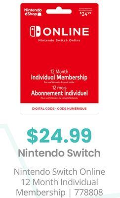 GameStop Nintendo switch online 12 month individual membership offer