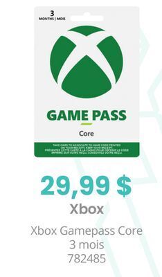 GameStop Xbox gamepass core 3 mois offer
