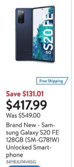 Walmart Samsung Galaxy S20 FE 128GB (SM-G781W) Unlocked Smart-phone offer