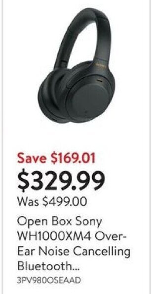Walmart Open Box Sony WH1000XM4 Over-Ear Noise Cancelling Bluetooth offer