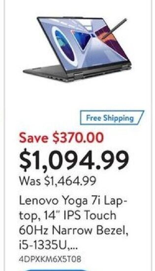 Walmart Lenovo Yoga 7i Lap-top, 14" IPS Touch 60Hz Narrow Bezel offer