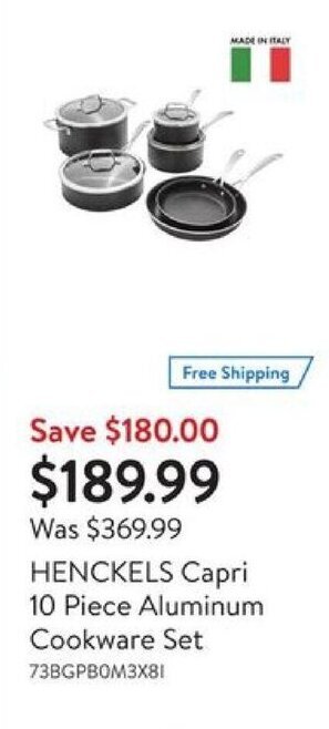 Walmart HENCKELS Capri 10 Piece Aluminum Cookware Set offer
