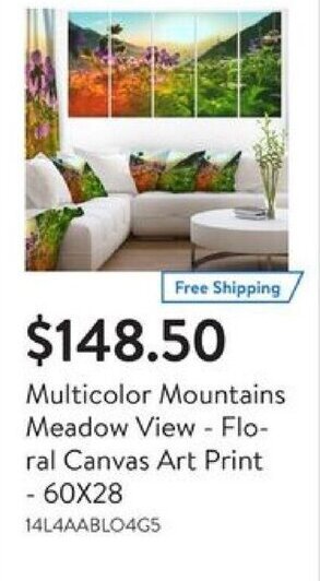 Walmart Multicolor Mountains Meadow View - Flo-ral Canvas Art Print - 60X28 offer