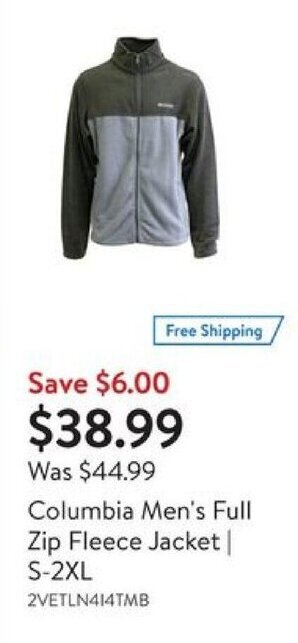 Walmart Columbia Men's Full Zip Fleece Jacket S-2XL offer